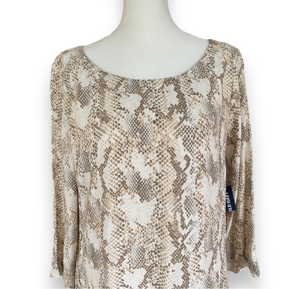 New Old Navy Long Sleeve Neutral Chiffon Snake Print Dress |Size Medium - Picture 2 of 14